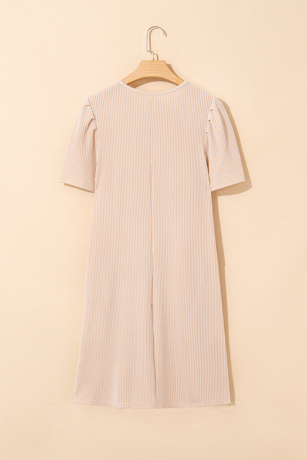 Mint Green Corded Knit Crew Neck Puff Sleeve Shift Mini Dress