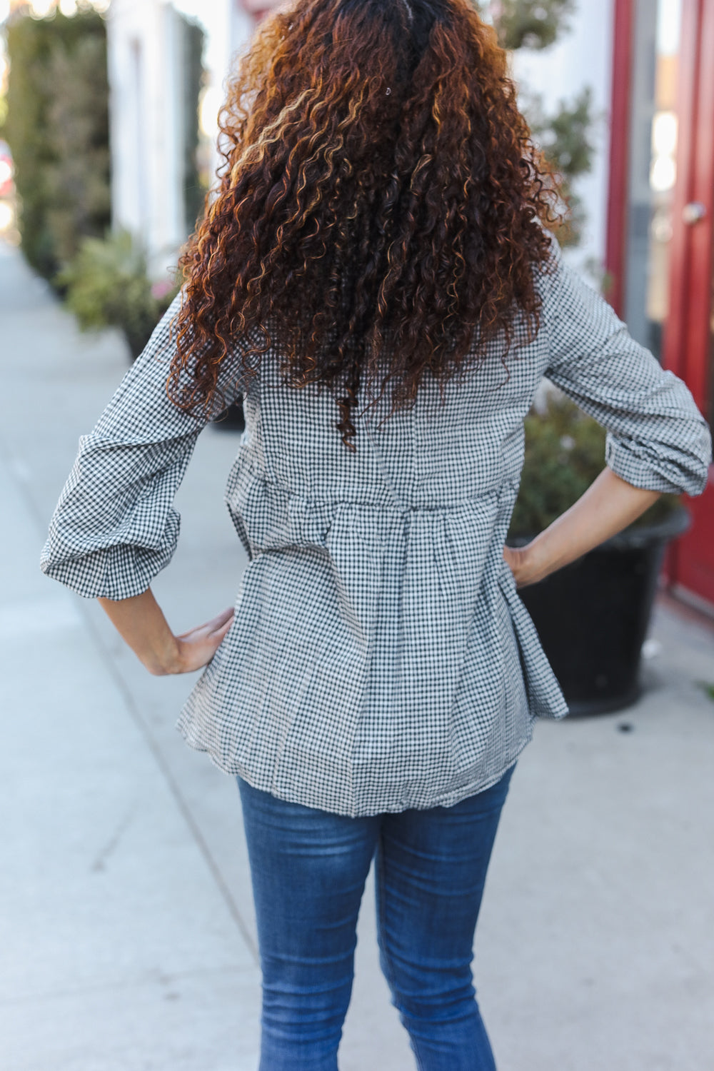 Beautiful You Dark Green Cotton Plaid Embroidered Back Button Top