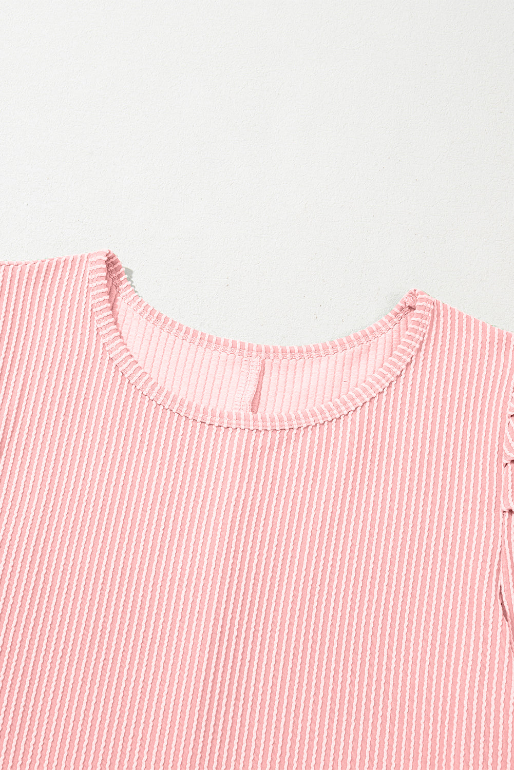 Mint Green Corded Crew Neck Puff Sleeve Mini Dress