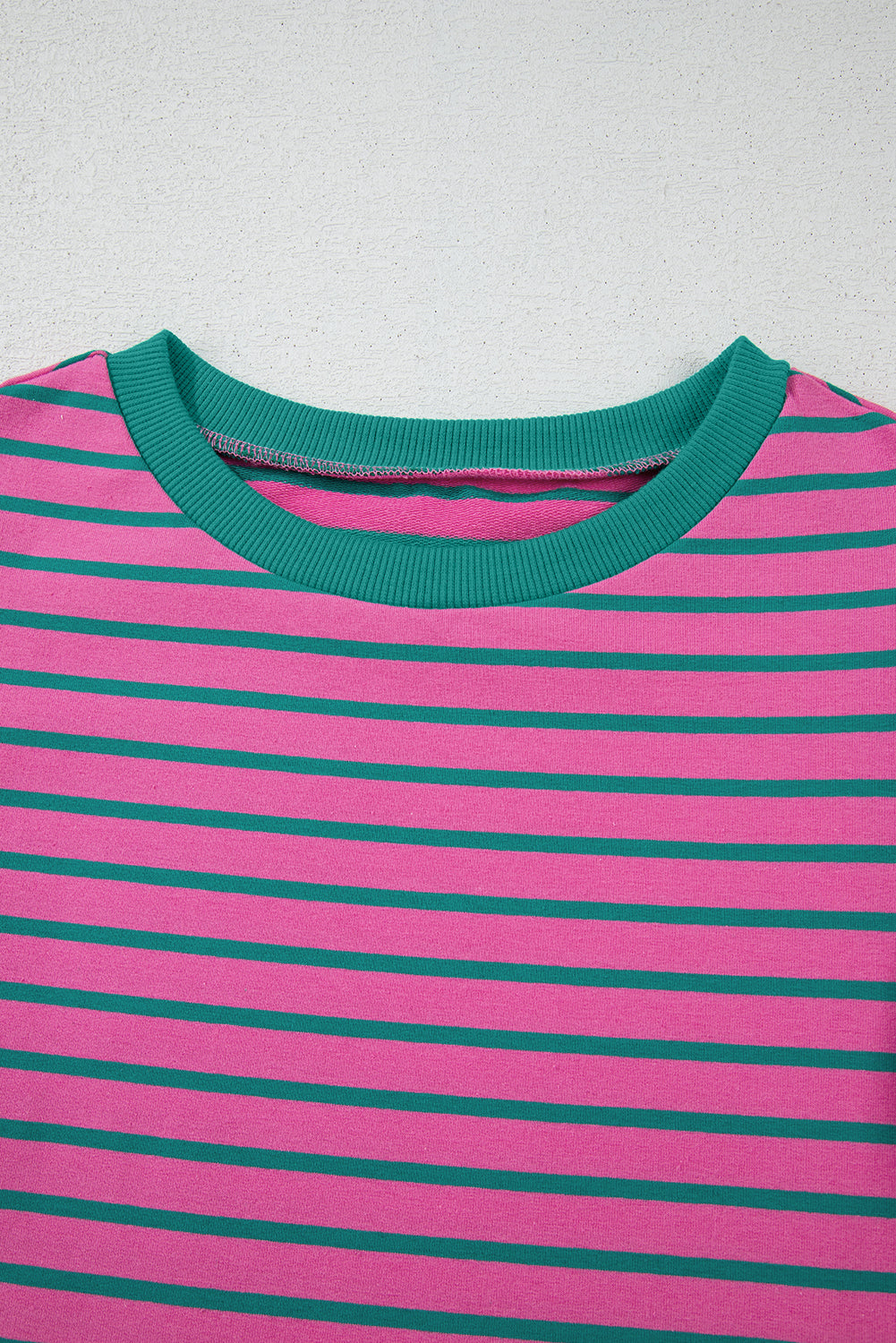 Pink Stripe Colorblock Ruffled Sleeve Crew Neck Blouse