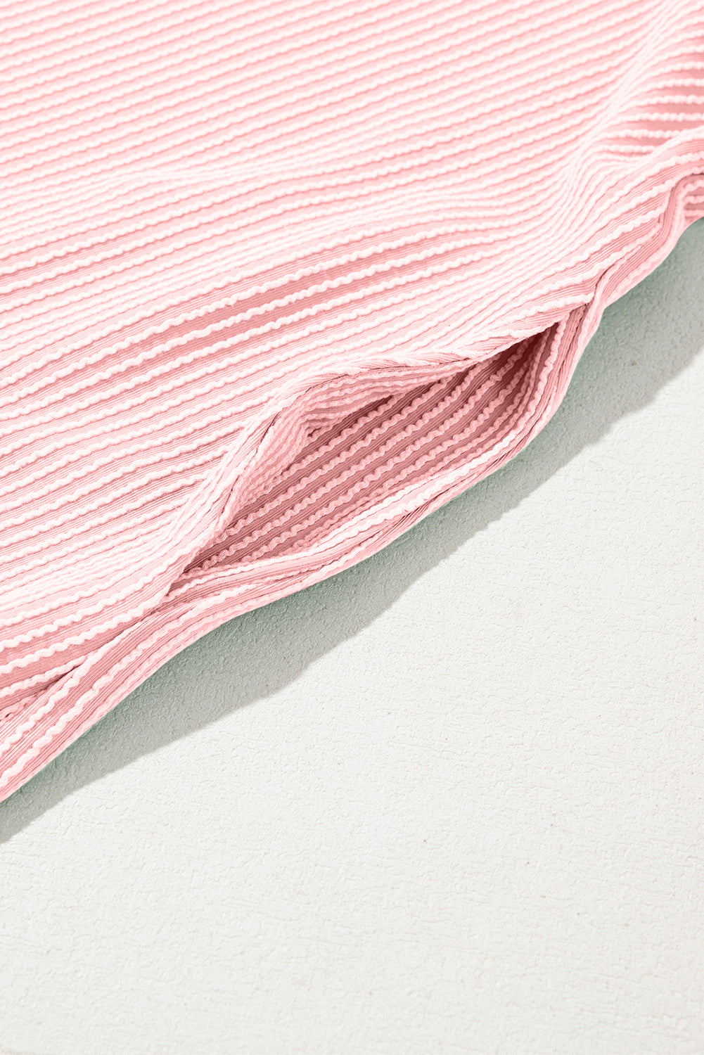 Mint Green Corded Crew Neck Puff Sleeve Mini Dress