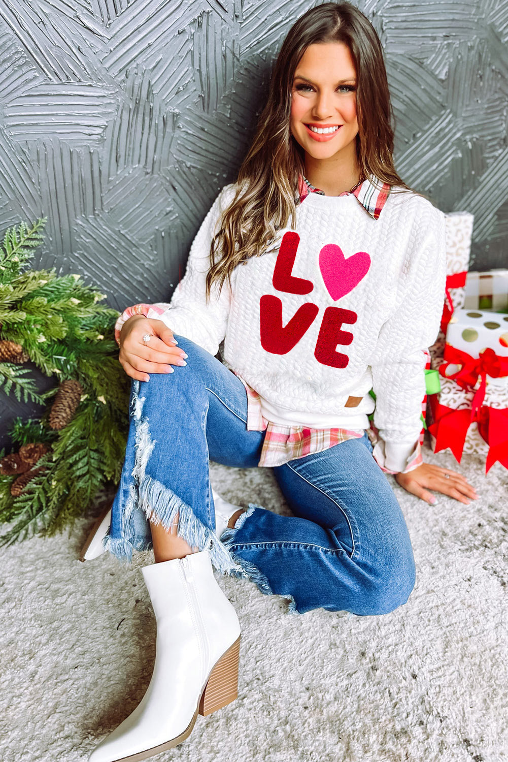 White Merry And Bright Cable Knit Pullover Sweatshirt