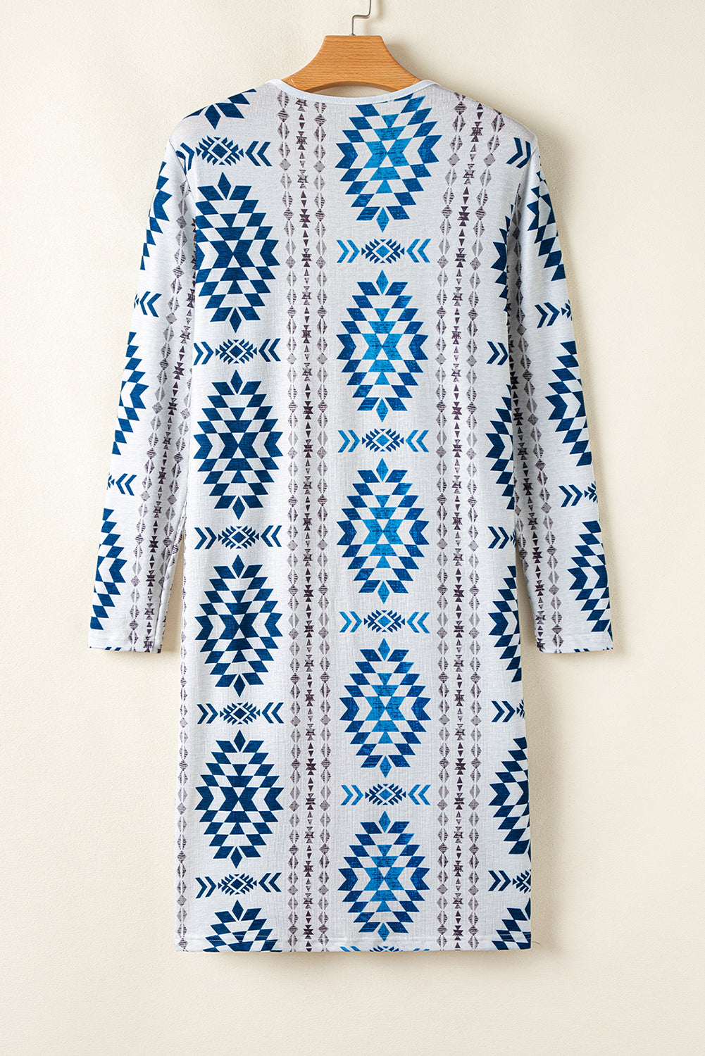 Brown Western Aztec Printed Open Front Long Cardigan