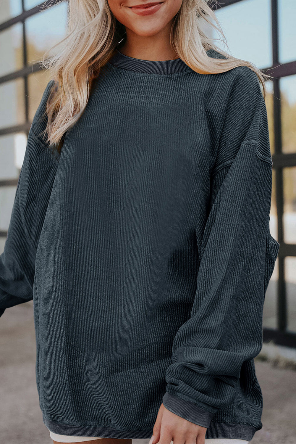 Light Grey Ribbed Corduroy Oversized Sweatshirt