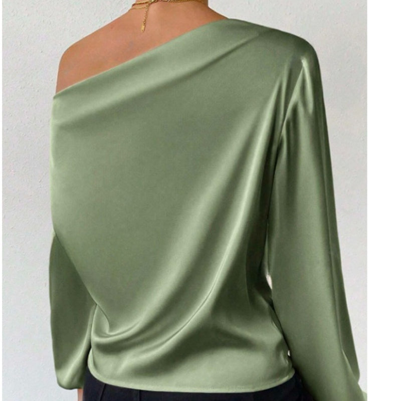 Women's Shoulder Long-sleeved T-shirt Asymmetric Pullover Top