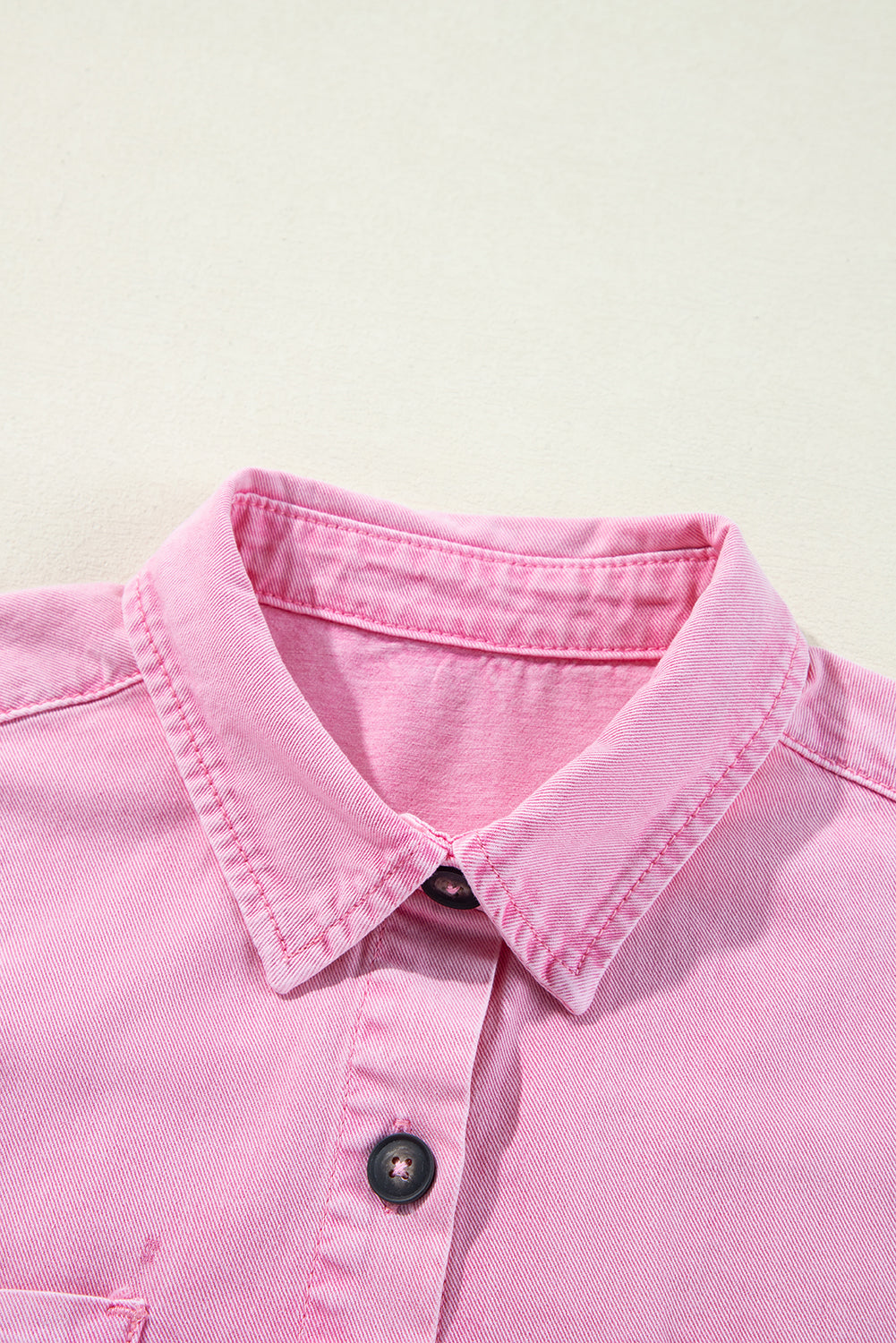 Pink Double Chest Pocket Denim Shirt Dress