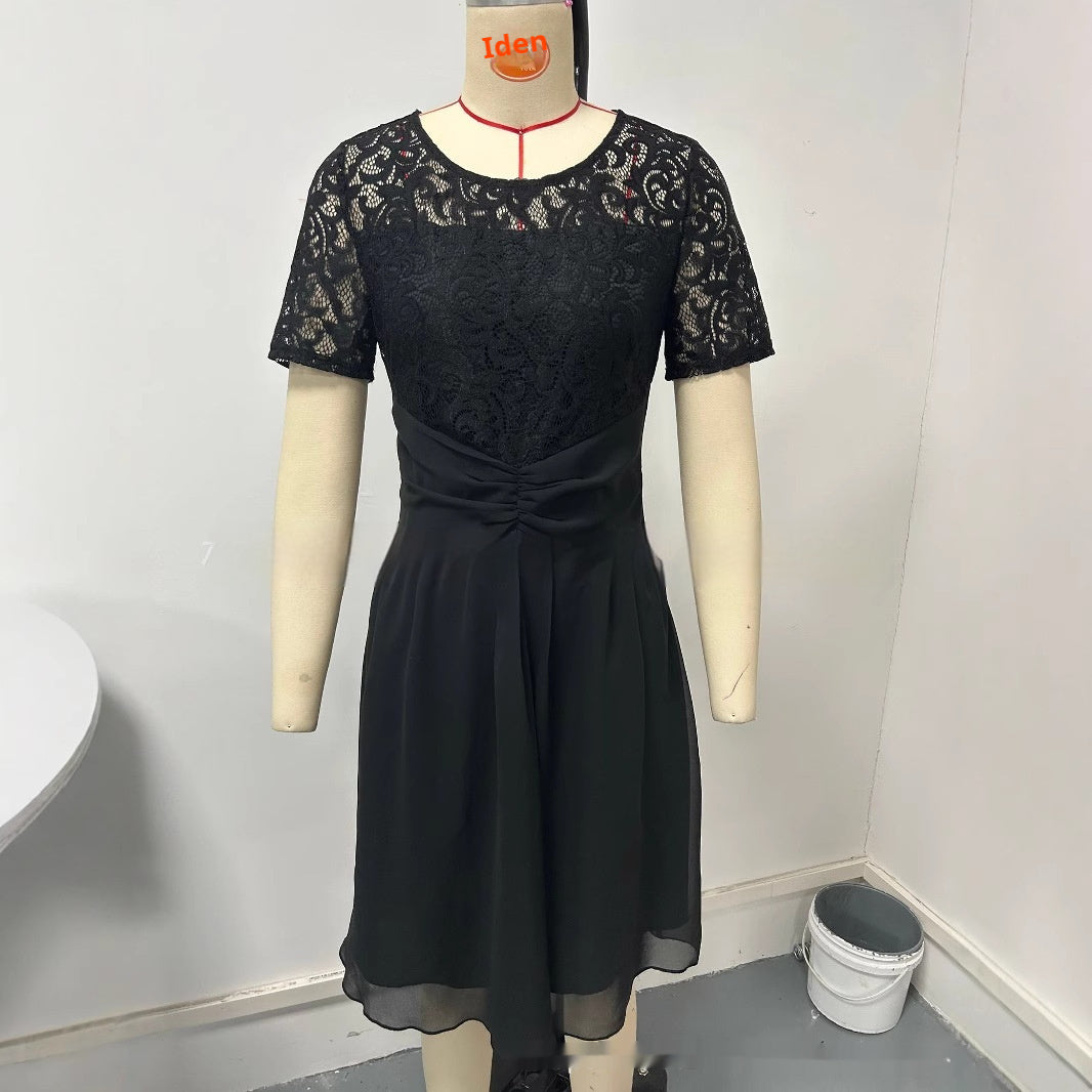 Casual Fashion Short Sleeve Lace Hollow Dress