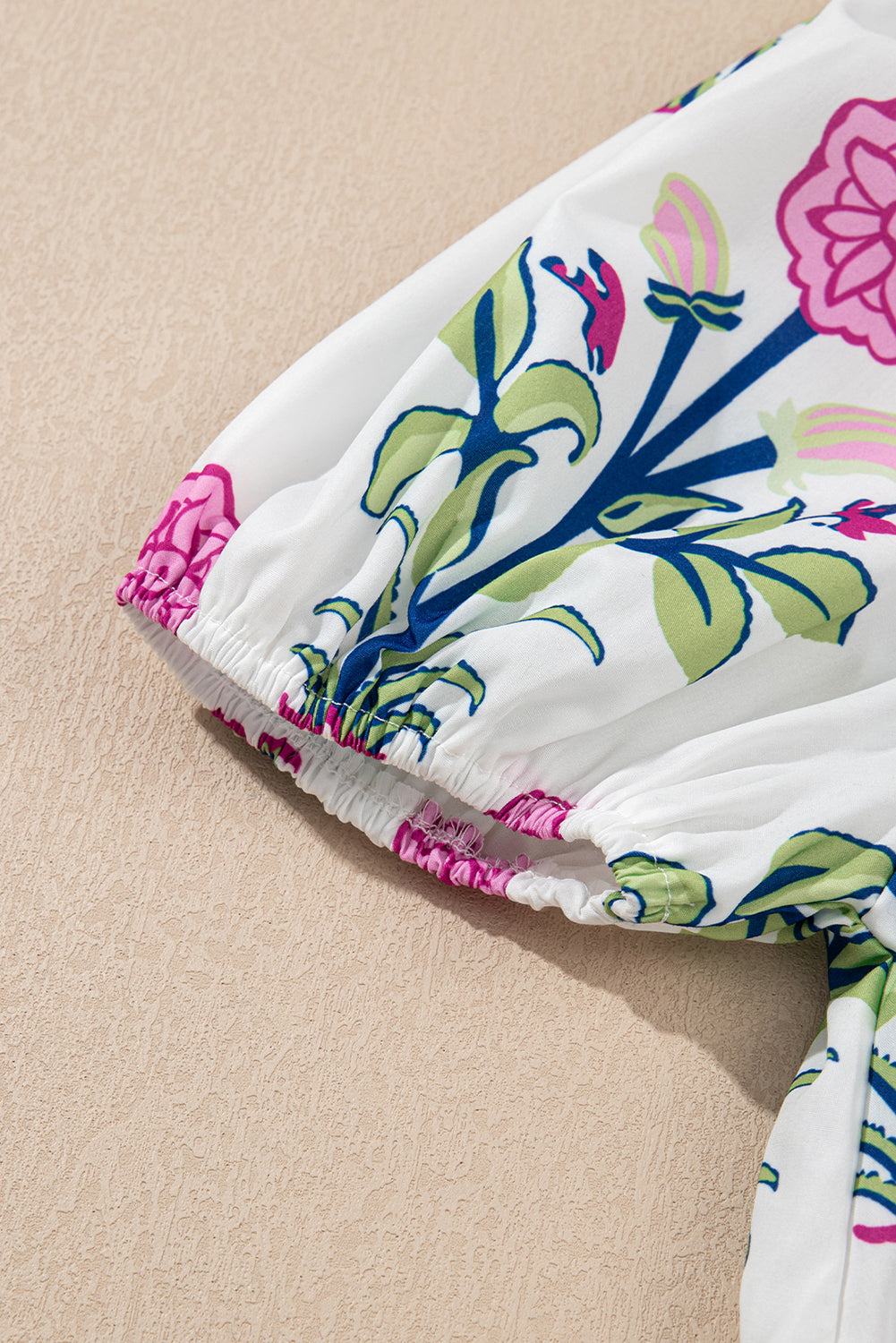 Sky Blue Floral Ruffle Hem Pop of Color Neckline Dress