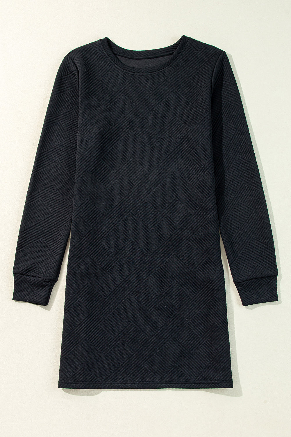 Gray Solid Color Textured Long Sleeve Shift Dress