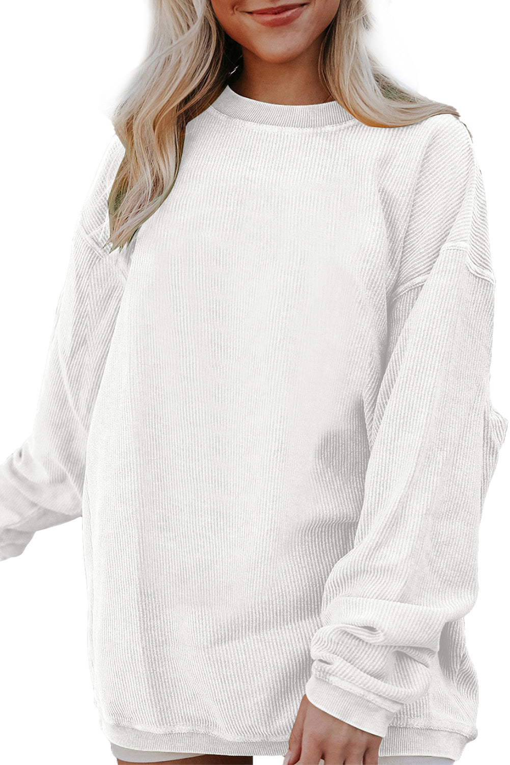 Light Grey Drop Shoulder Crinkle Rib Oversized Sweatshirt