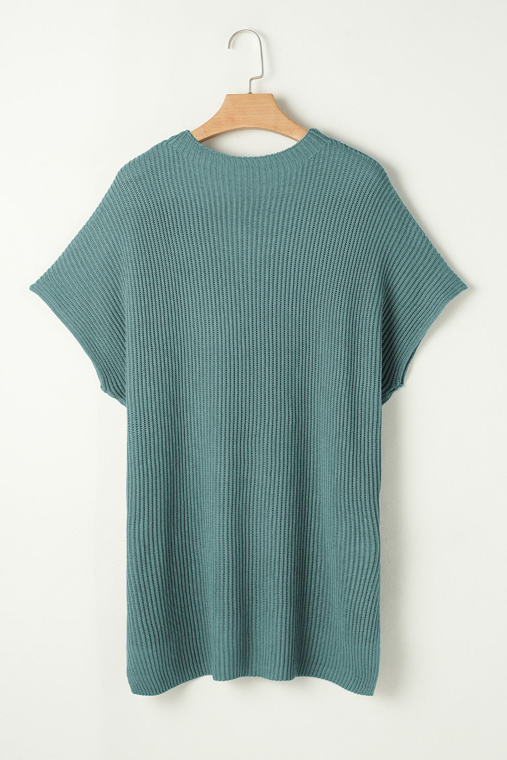 Haze Blue Side Slit Short Sleeve Oversized Sweater