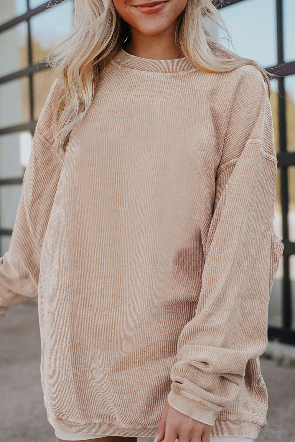 Light Grey Ribbed Corduroy Oversized Sweatshirt