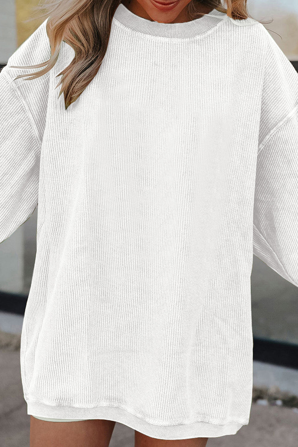 Light Grey Drop Shoulder Crinkle Rib Oversized Sweatshirt