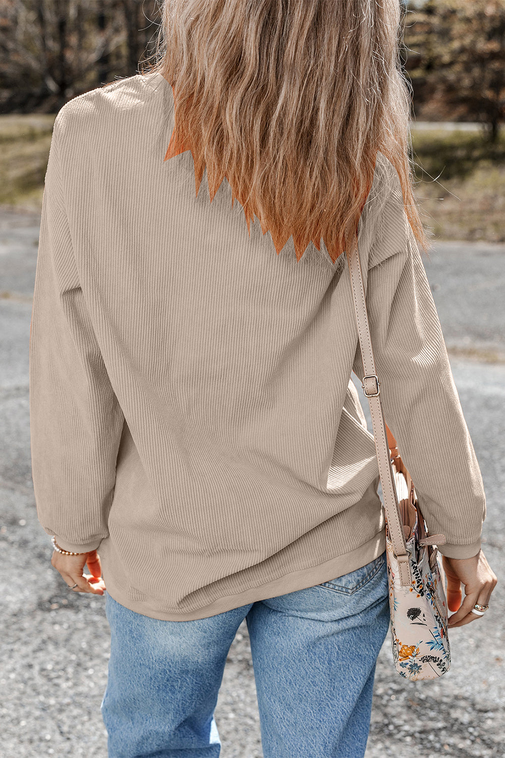 Light Grey Ribbed Corduroy Oversized Sweatshirt