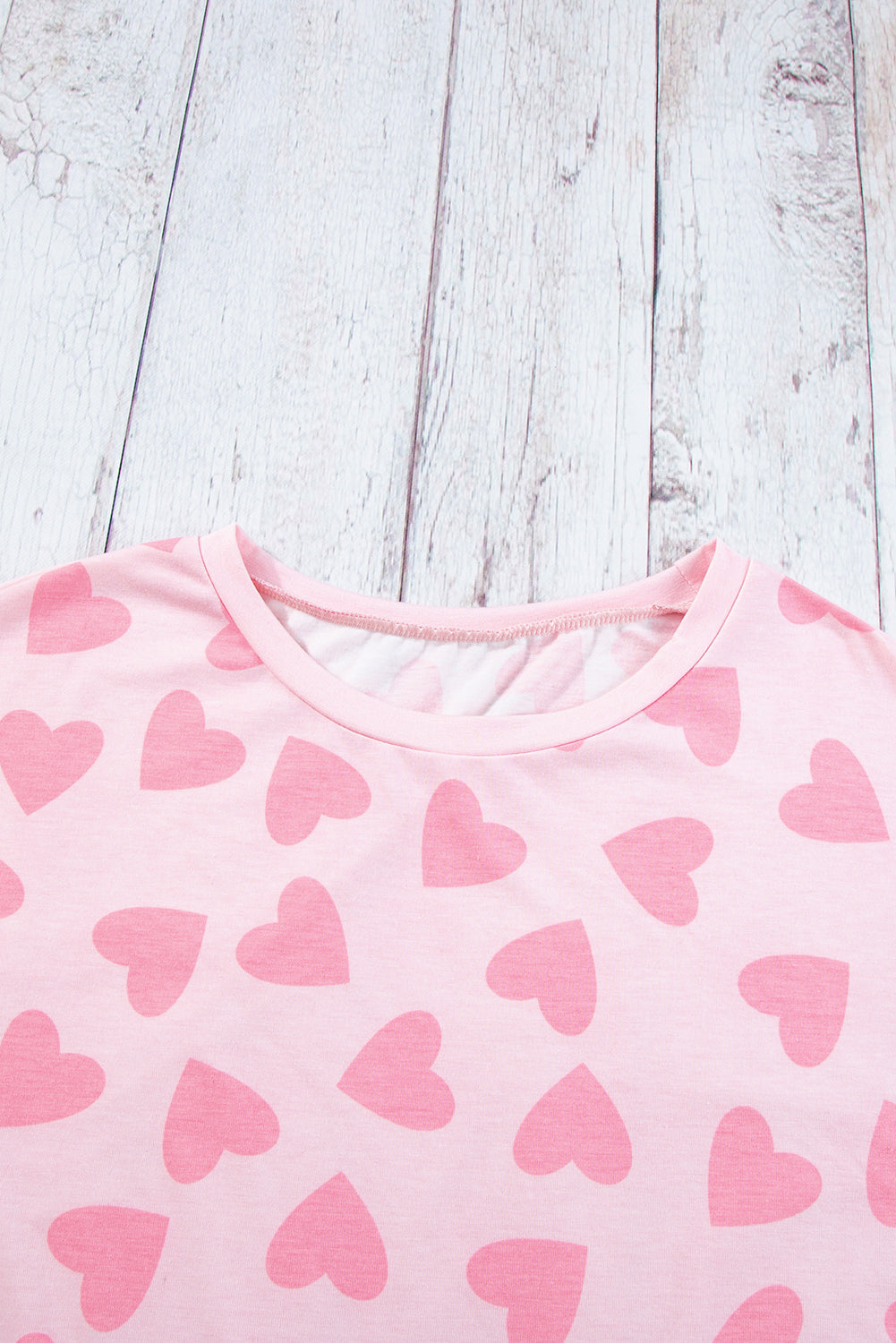 Pink Heart Print Long Sleeve Top and Shorts Loungewear Set