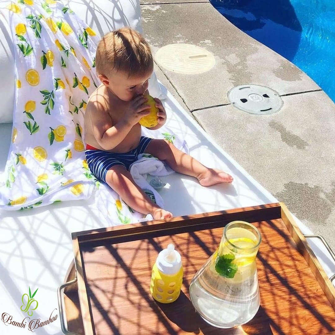 Baby Hooded Towel, Muslin-Backed, Buttery Soft Terry, Lemon Print