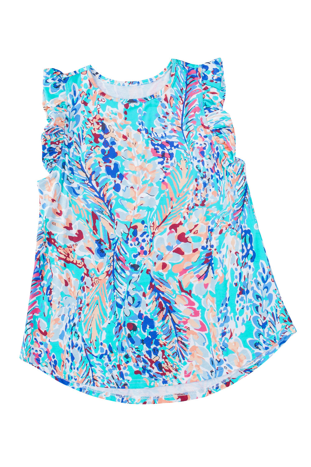 Rosy Boho Abstract Print Ruffle Babydoll Sleeveless Shirt