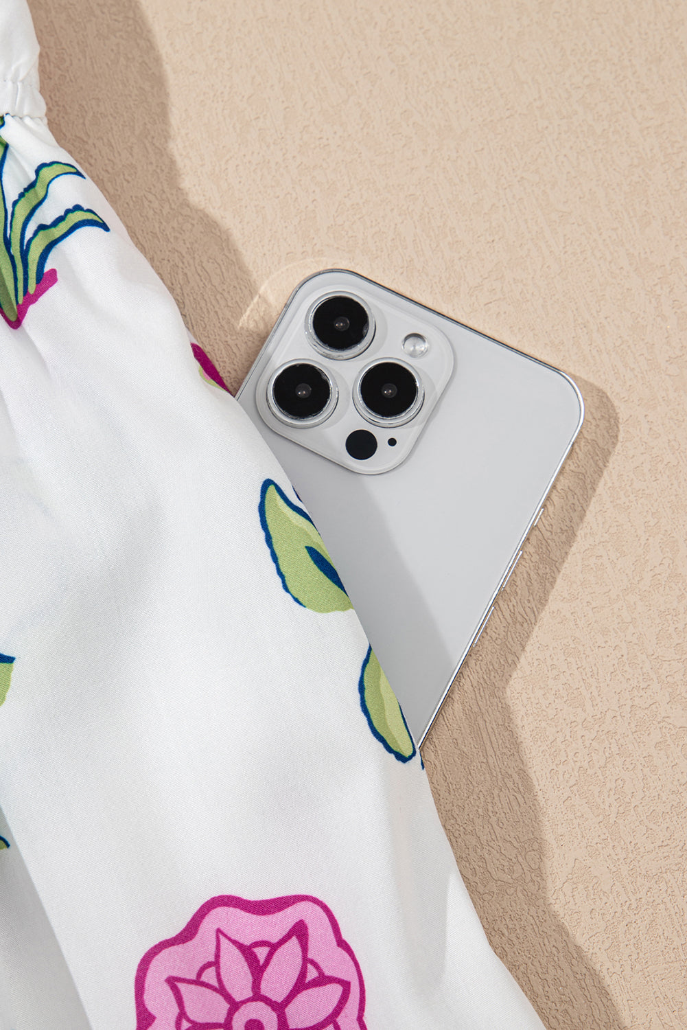 Sky Blue Floral Ruffle Hem Pop of Color Neckline Dress