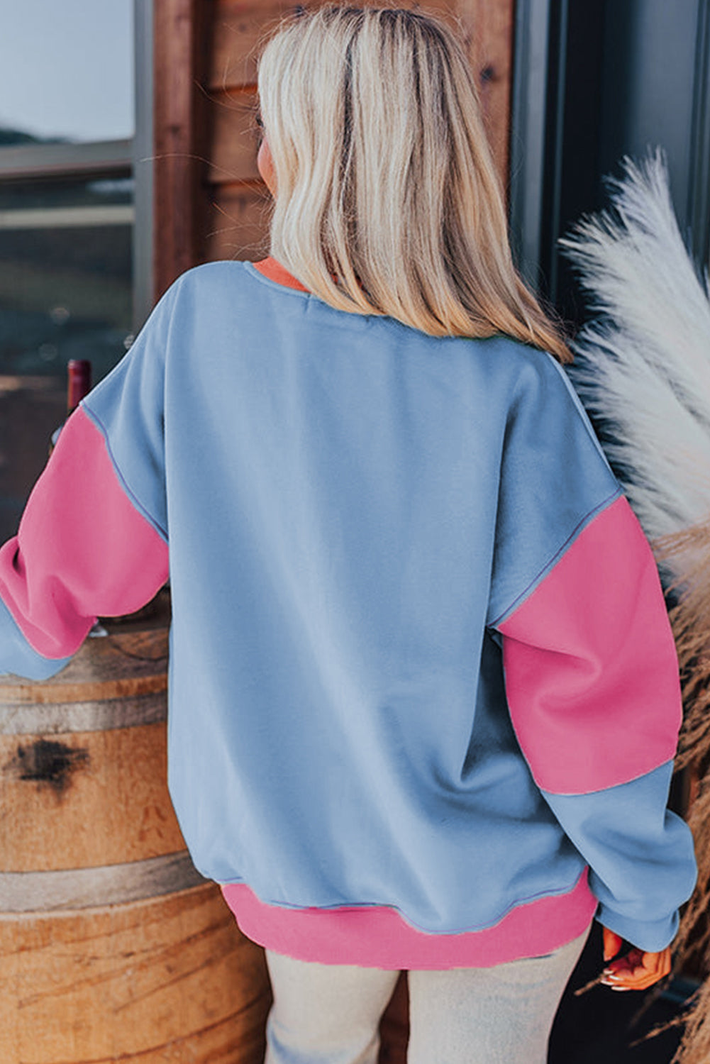 Blossom Colorblock Patchwork Drop Shoulder Sweatshirt