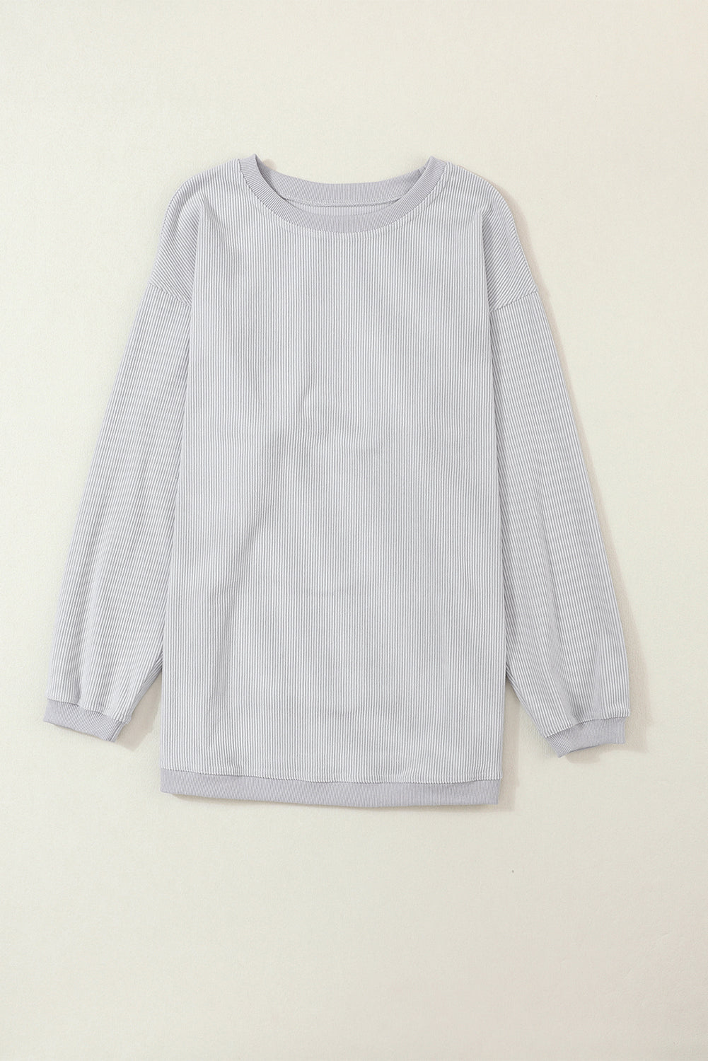 Light Grey Drop Shoulder Crinkle Rib Oversized Sweatshirt