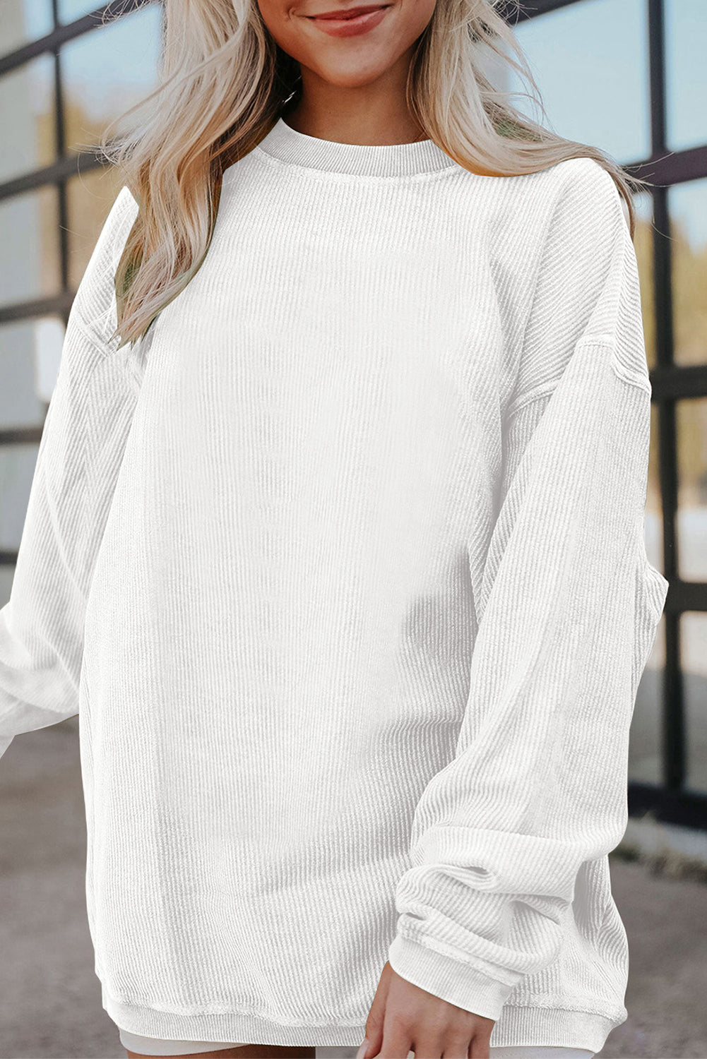 Light Grey Ribbed Corduroy Oversized Sweatshirt