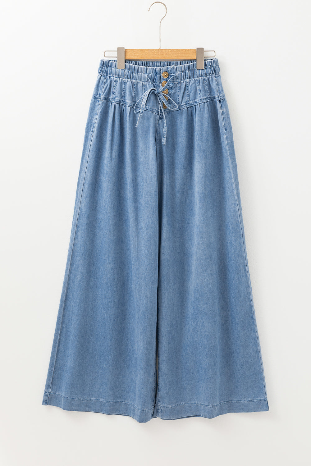 Beau Blue Mineral Wash Button Fly Waist Wide Leg Jeans