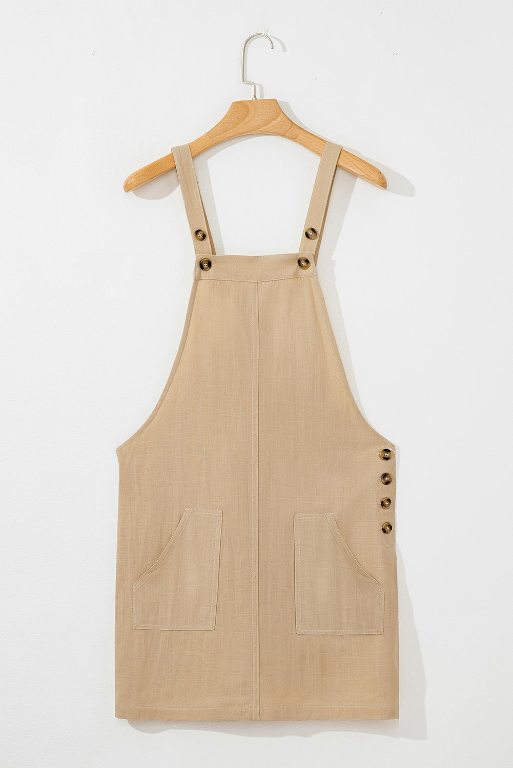 Parchment Side Buttons Sleeveless Overall Mini Dress