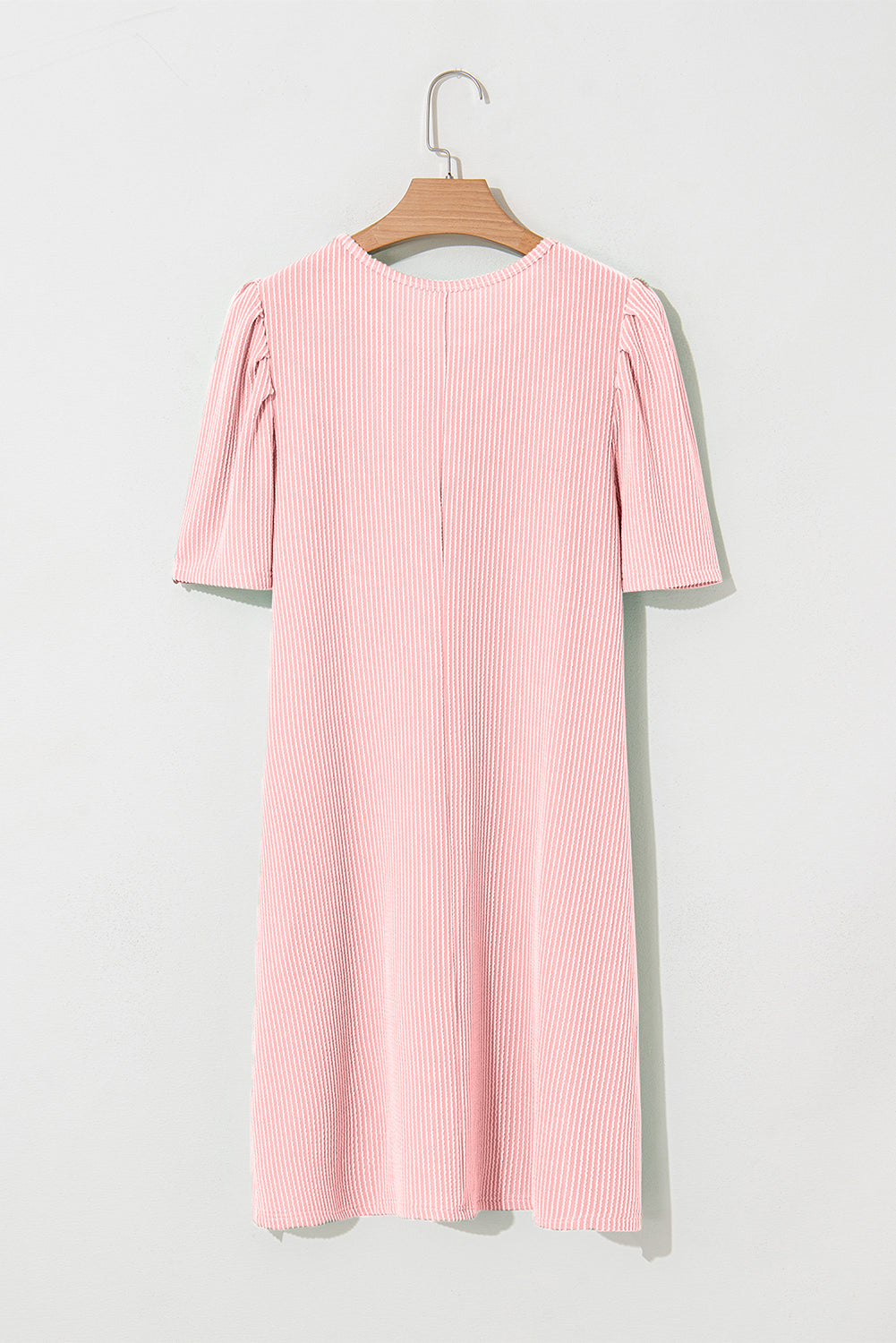 Mint Green Corded Crew Neck Puff Sleeve Mini Dress