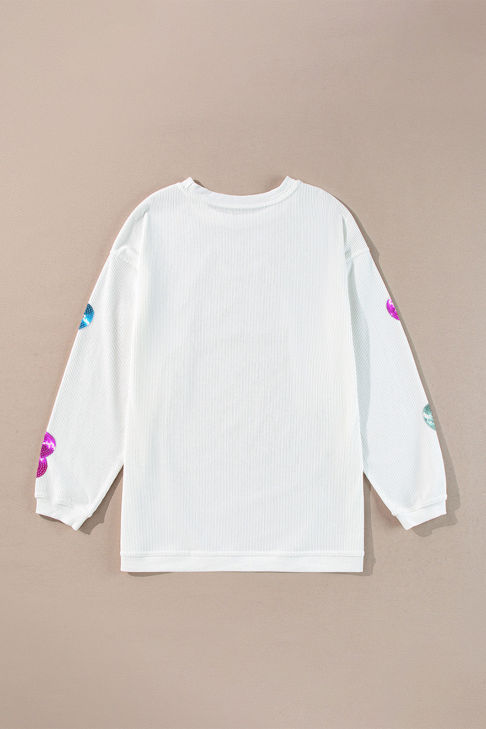 White Letter Print Heart Graphic Valentines Corded Crewneck Sweatshirt