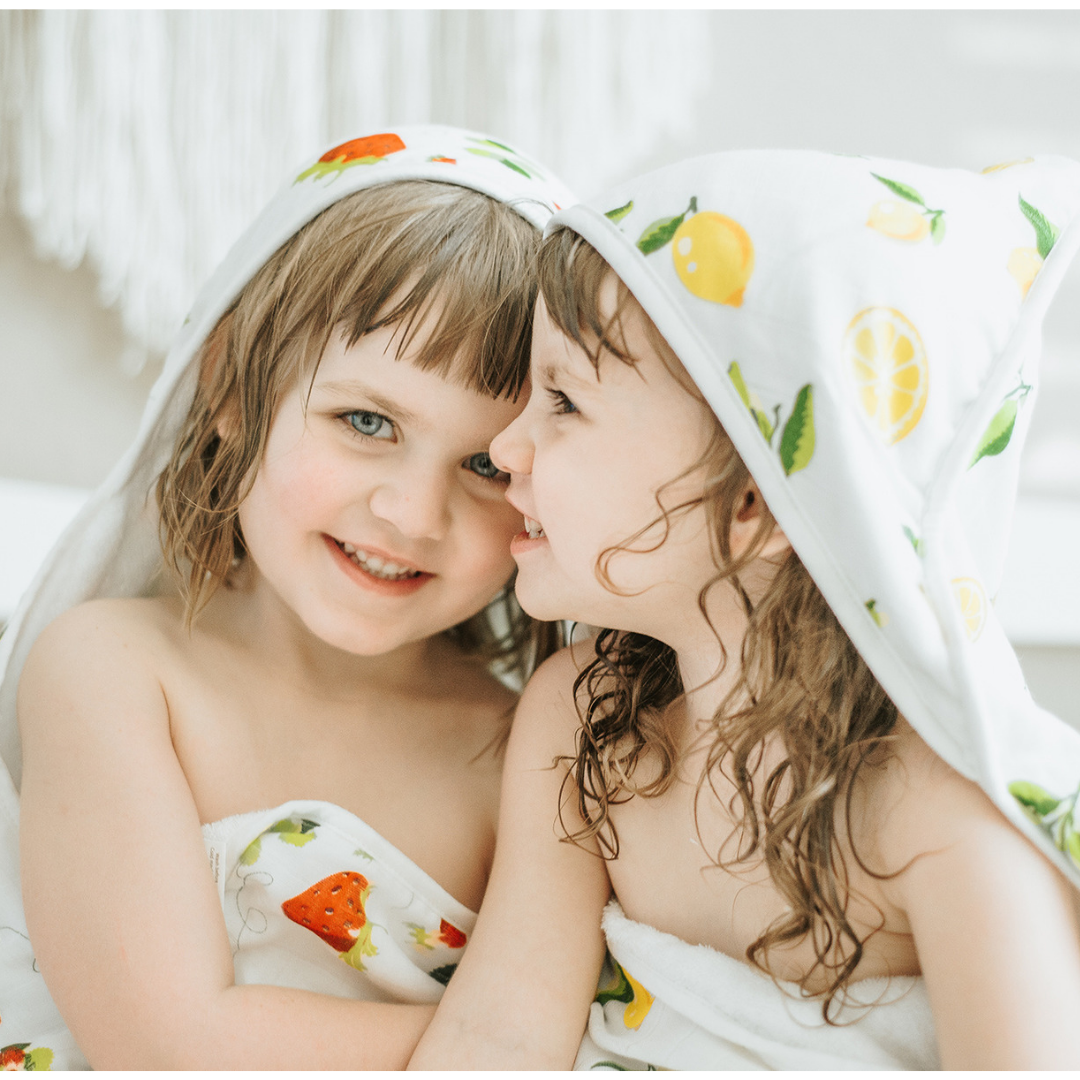 Baby Hooded Towel, Muslin-Backed, Buttery Soft Terry, Lemon Print